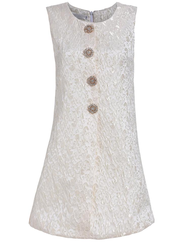 Romwe Sleeveless Single-breasted Jacquard Dress