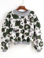 Romwe Green Floral Print Retro Cropped Sweatshirt