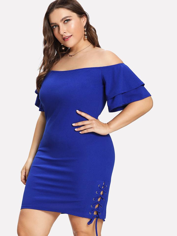 Romwe Off The Shoulder Lace Up Dress