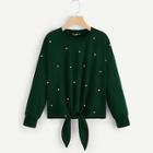 Romwe Knot Front Pearl Beaded Pullover