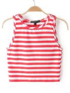 Romwe Red Striped Crop Top