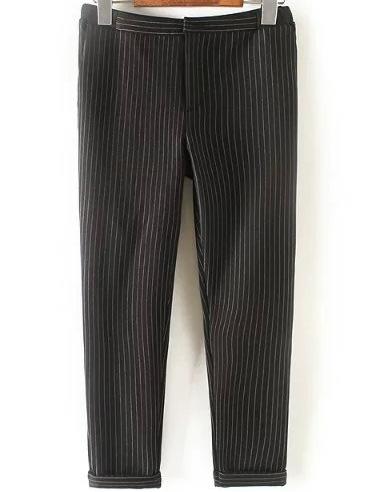Romwe Vertical Striped Cuffed Pant