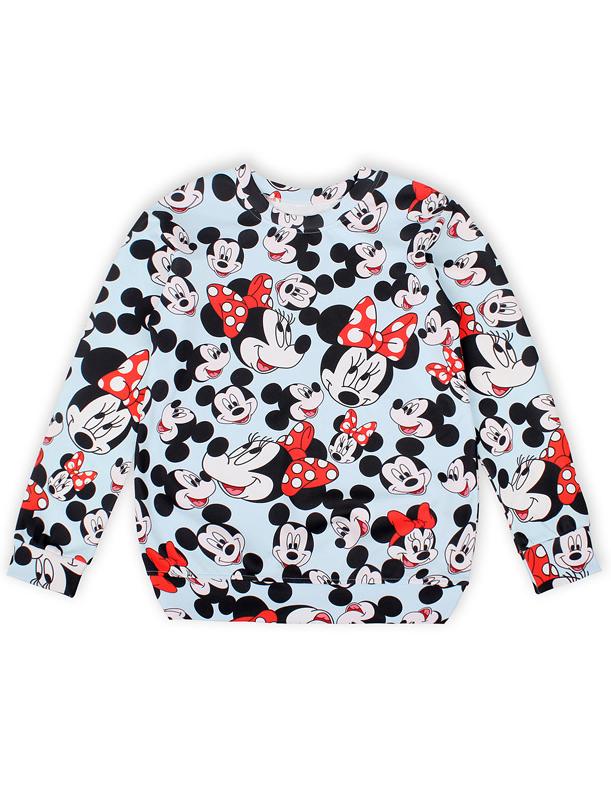 Romwe Light Blue Round Neck Mickey Print Loose Sweatshirt