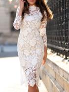 Romwe White Floral Crochet Slim Lace Dress