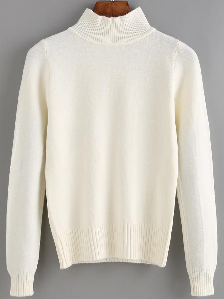 Romwe Women High Neck Beige Sweater