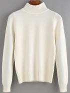 Romwe Women High Neck Beige Sweater