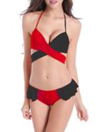 Romwe Black & Red Cross Wrap Bikini Set