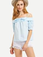 Romwe Bow-knot Front Cold Shoulder Top