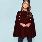 Romwe Double Button Mock Poncho Coat