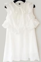 Romwe Sleeveless Ruffle Organza White Dress
