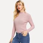 Romwe Single Breasted Ribbed Jumper
