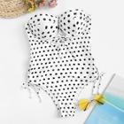 Romwe Polka Dot Tie Side Underwire Bandeau One Piece Swim