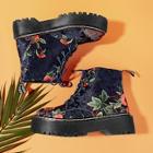 Romwe Flower Embroidery Lace-up Boots