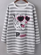 Romwe Grey Stripe Tiger Print T-shirt Dress