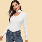 Romwe V Cut Choker Neck Slim Fitted Tee