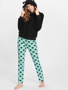 Romwe Faux Fur Cat Pattern Hoodie & Pants Pj Set