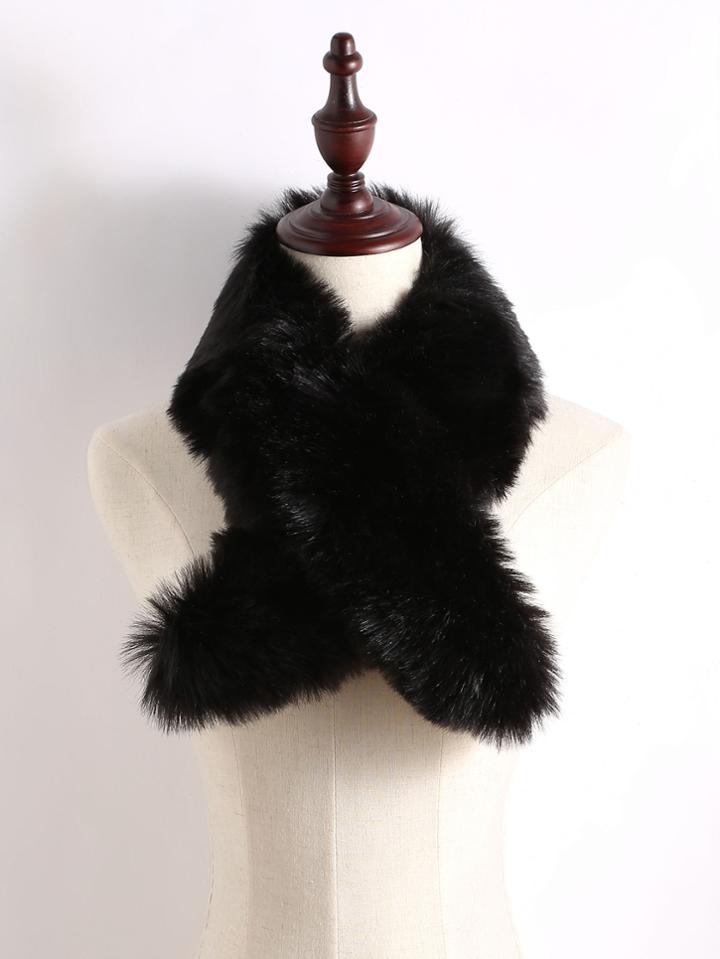 Romwe Black Faux Fur Stole