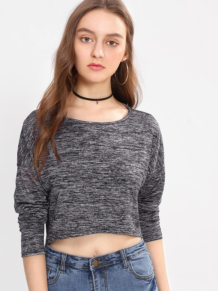 Romwe Space Dye High Low Crop T-shirt