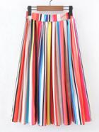 Romwe Rainbow Stripe A Line Skirt