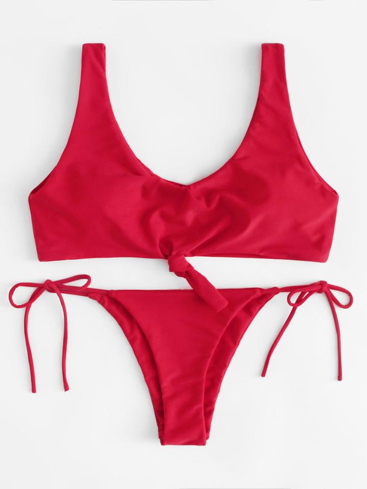Romwe Tie Side Knot Bikini Set