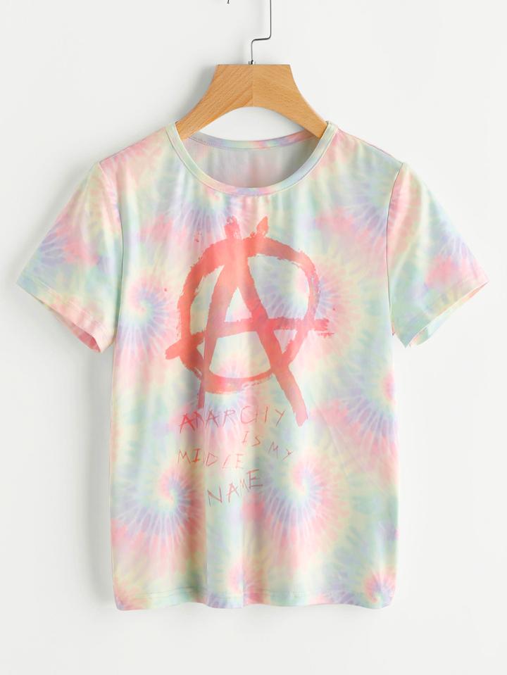 Romwe Pastel Tie Dye Peach Logo Tee