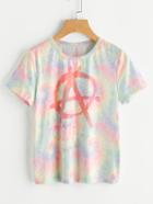 Romwe Pastel Tie Dye Peach Logo Tee