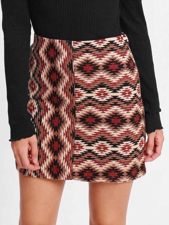 Romwe Geo Pattern Fitted Skirt