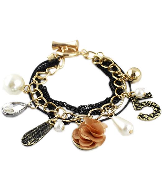 Romwe Gold Bead Flower 5 Link Bracelet