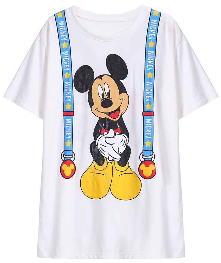 Romwe Mickey Letters Print White T-shirt