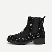 Romwe Studded Decor Western Ankle Boots