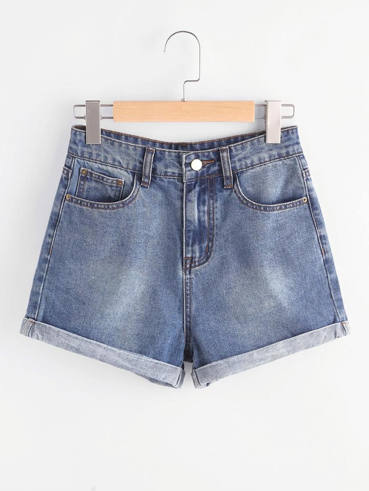 Romwe 5 Pocket Cuffed Denim Shorts