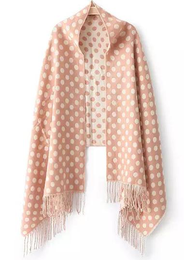 Romwe Polka Dot Tassel Scarf-khaki