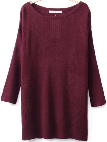 Romwe Round Neck Split Maroon Sweater