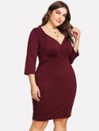 Romwe Deep V Neckline Pleated Detail Wrap Dress
