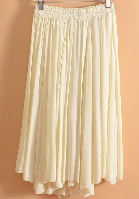 Romwe Elastic Waist Pleated Beige Skirt
