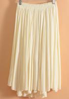 Romwe Elastic Waist Pleated Beige Skirt