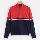 Romwe Stripe Panel Color-block Sweatshirt