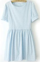 Romwe Short Sleeve Flower Print Blue Dress