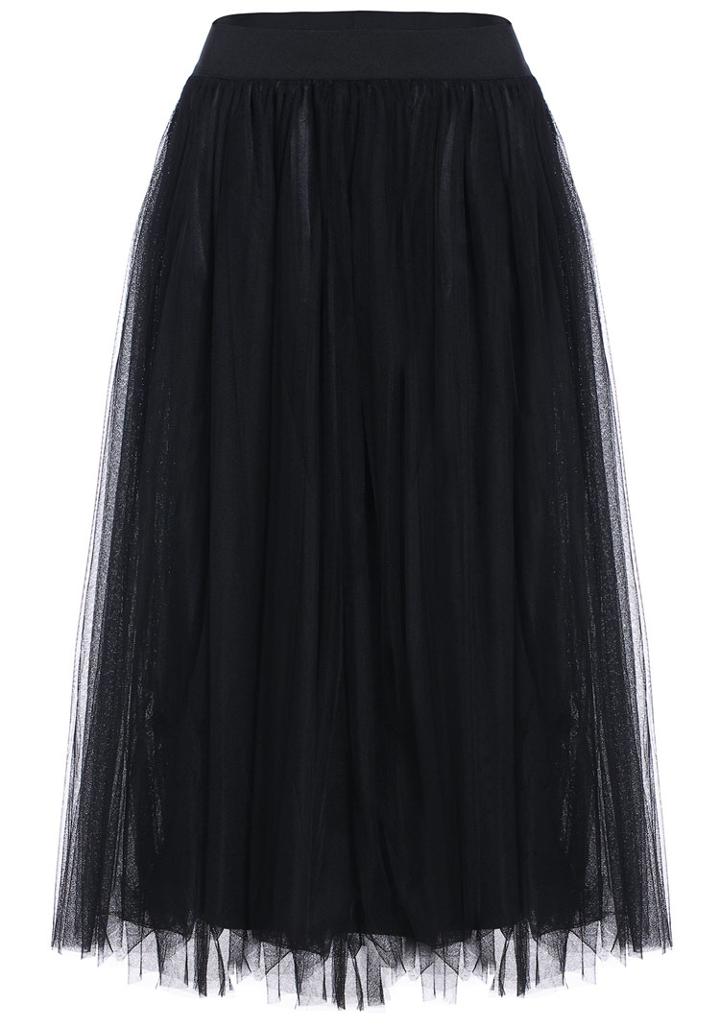 Romwe Sheer Mesh Pleated Black Skirt