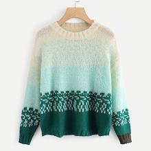 Romwe Contrast Sleeve Ombre Jumper