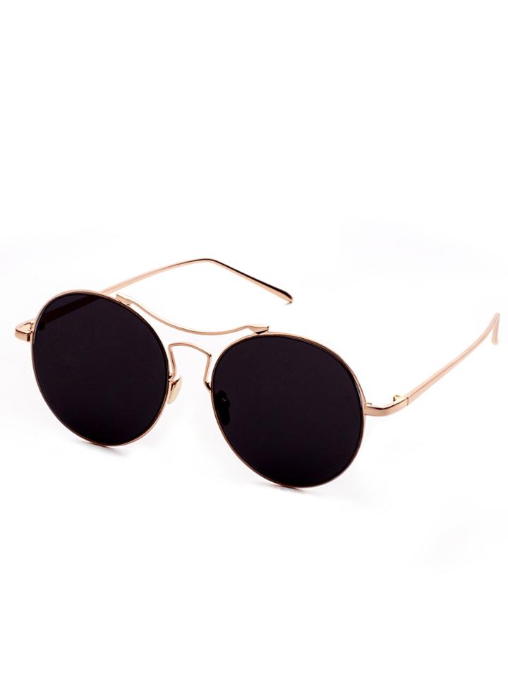 Romwe Gold Frame Double Bridge Black Lens Sunglasses