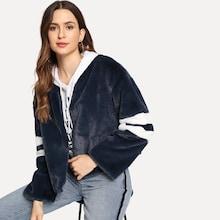 Romwe Faux Fur Striped Coat