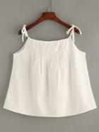 Romwe White Tie Shoulder Pleated Cami Top
