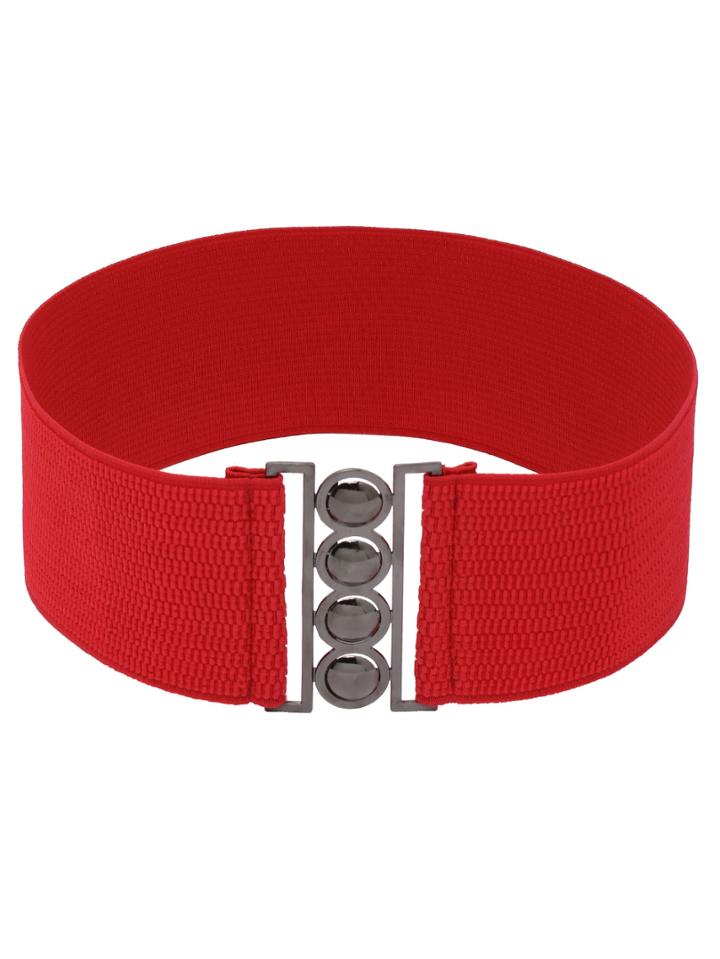 Romwe Polished Interlock Buckle Red Wide Elastic Belt