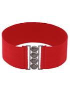 Romwe Polished Interlock Buckle Red Wide Elastic Belt