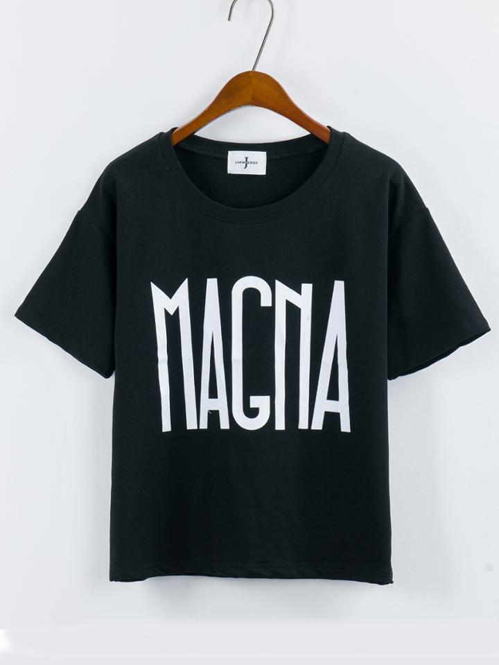 Romwe Letter Print Simple Black T-shirt