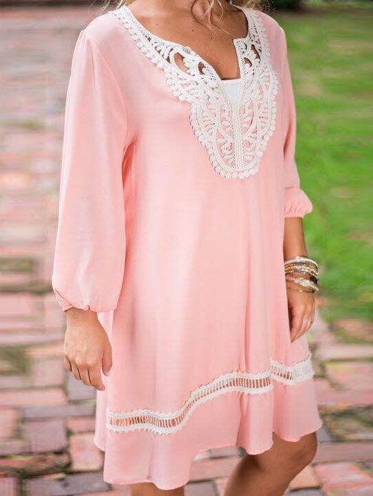 Romwe Contrast Lace A-line Chiffon Dress