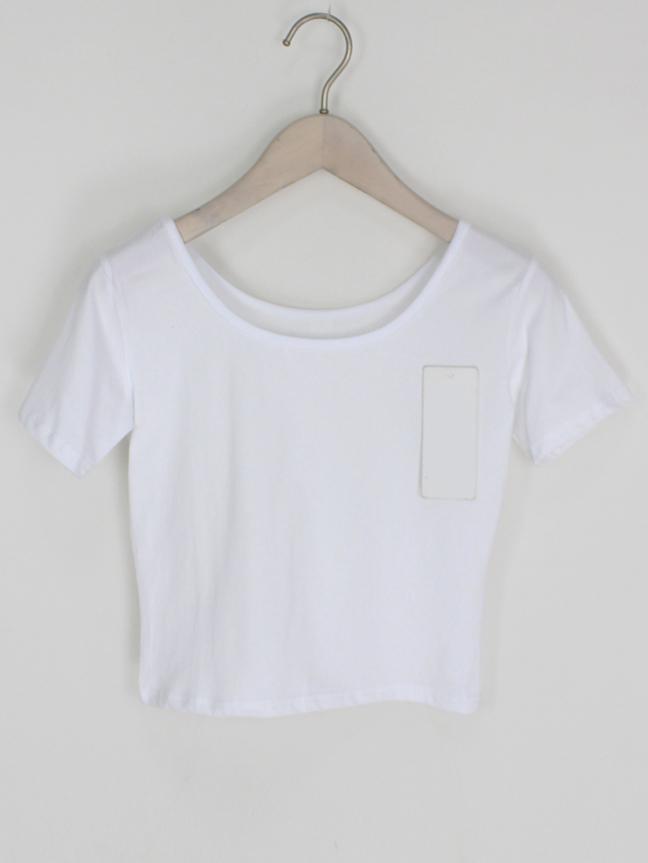 Romwe Plain White Crop Fitted T-shirt
