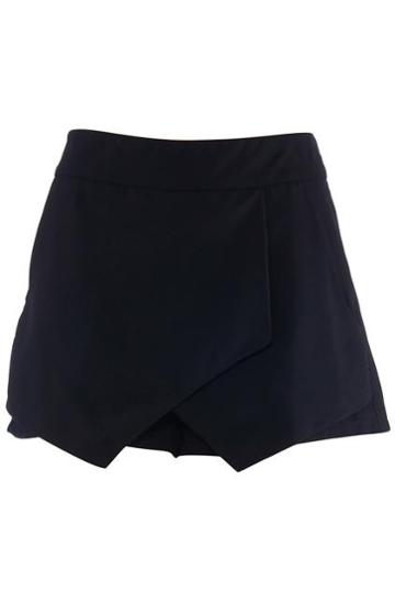 Romwe Asymmetric Split Oversize Black Shorts