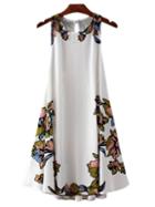 Romwe Beige Print Dip Hem Lace Up Backless Beach Dress